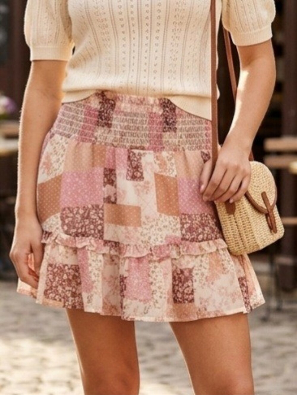 Altar'd State Kenzie Patchwork Ruffle Mini Skirt Large